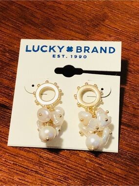 Lucky Brand Gold-Tone Pearl Cluster Drop Earrings - Cream/White